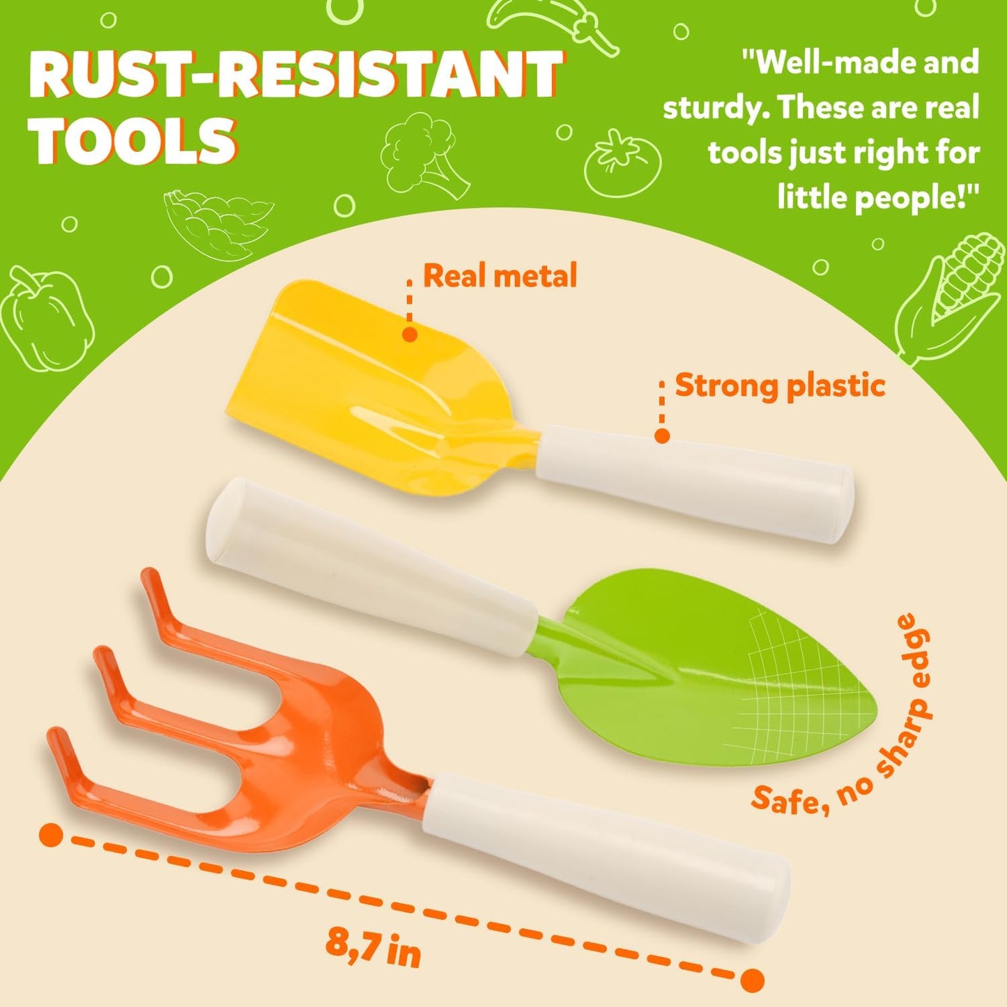 Matching Board Book - Green Kids Gardening Tools Set Includes Sturdy Tote Bag, Watering Can, Shovel, Rake, and Trowel - Garden Storybook - Kids Garden Tools- Easter Gifts for Toddler Age on up.