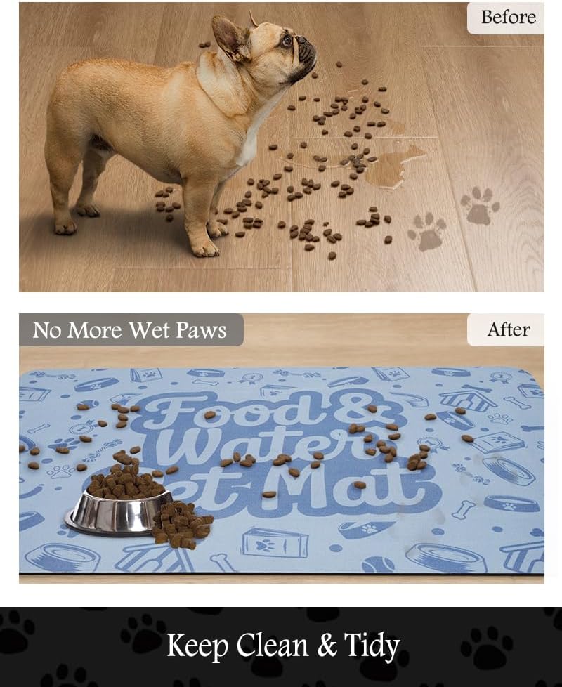 Pet Feeding Mat-Absorbent Dog Mat for Food and Water Bowl-No Stains Quick Dry Water Dispenser Mat-Dog Accessories Pet Supplies-Bowl for Messy Drinkers（Words,12"x19"