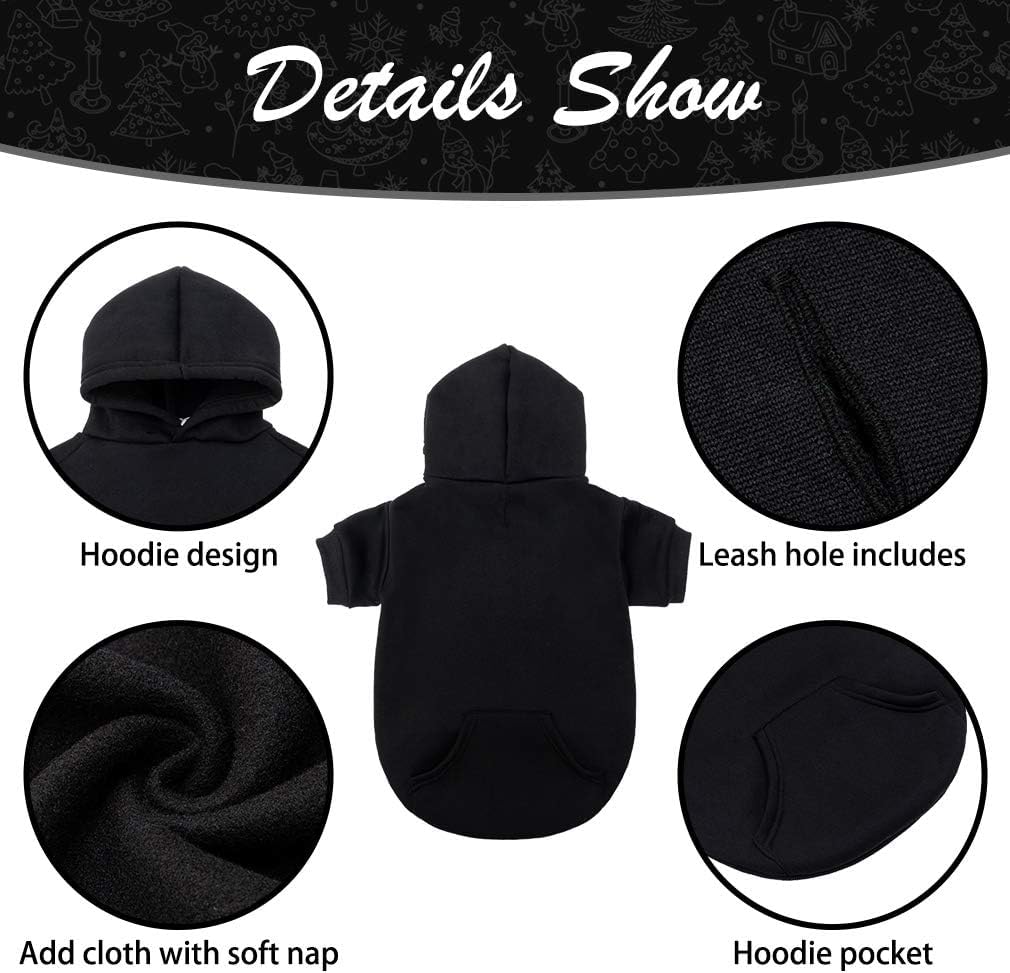 KOOLTAIL Basic Dog Hoodie - Soft and Warm Dog Hoodie Sweater with Leash Hole and Pocket, Dog Winter Coat, Cold Weather Clothes Sweatshirt for Small Medium Large Dogs Puppy Cat Boys Girls Black S