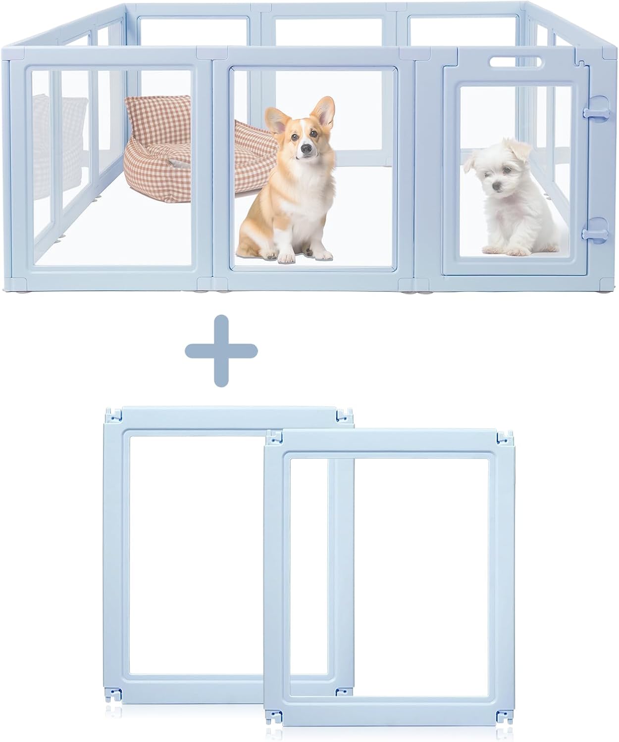 DIY Clear Acrylic Dog Playpen House,Quick Easy Assembly and Disassembly,Strong Floor Suction,Indoor and Outdoor Use,Easy Cleansing Puppy Fence (Sky Blue, 23.6" H, 2PCS)