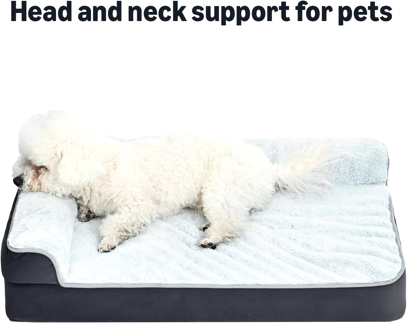 Amazon Basics Washable L-Shaped Dog Bed for Large Dogs, Anti-Slip Pet Sofa Bed for Indoor Dogs, Crate Bed, 42x30x8 Inches, Gray