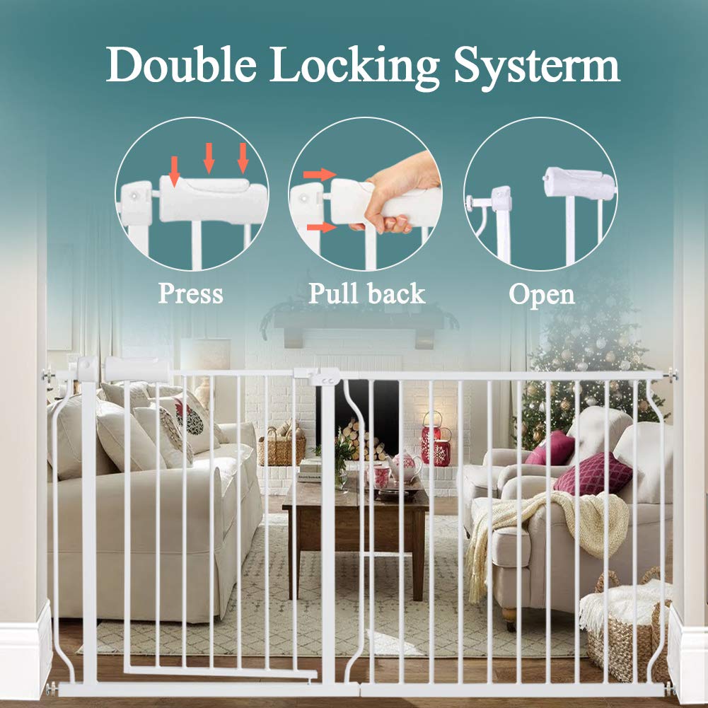 ALLAIBB Extra Wide Pressure Mounted Baby Gate Walk Through Child Kids Safety Toddler Tension White Long Large Pet Dog Gates with Extension for doorways Kitchen (52.76-57.48"/134-146cm)