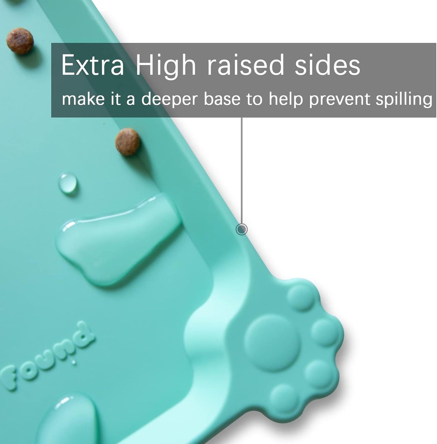 Hoki Found X-Large Silicone Non Slip Pet Food Mats - Silicone Pet Proof Bowls - Waterproof & Easy to Clean - For Dogs & Cats - Cool Mint