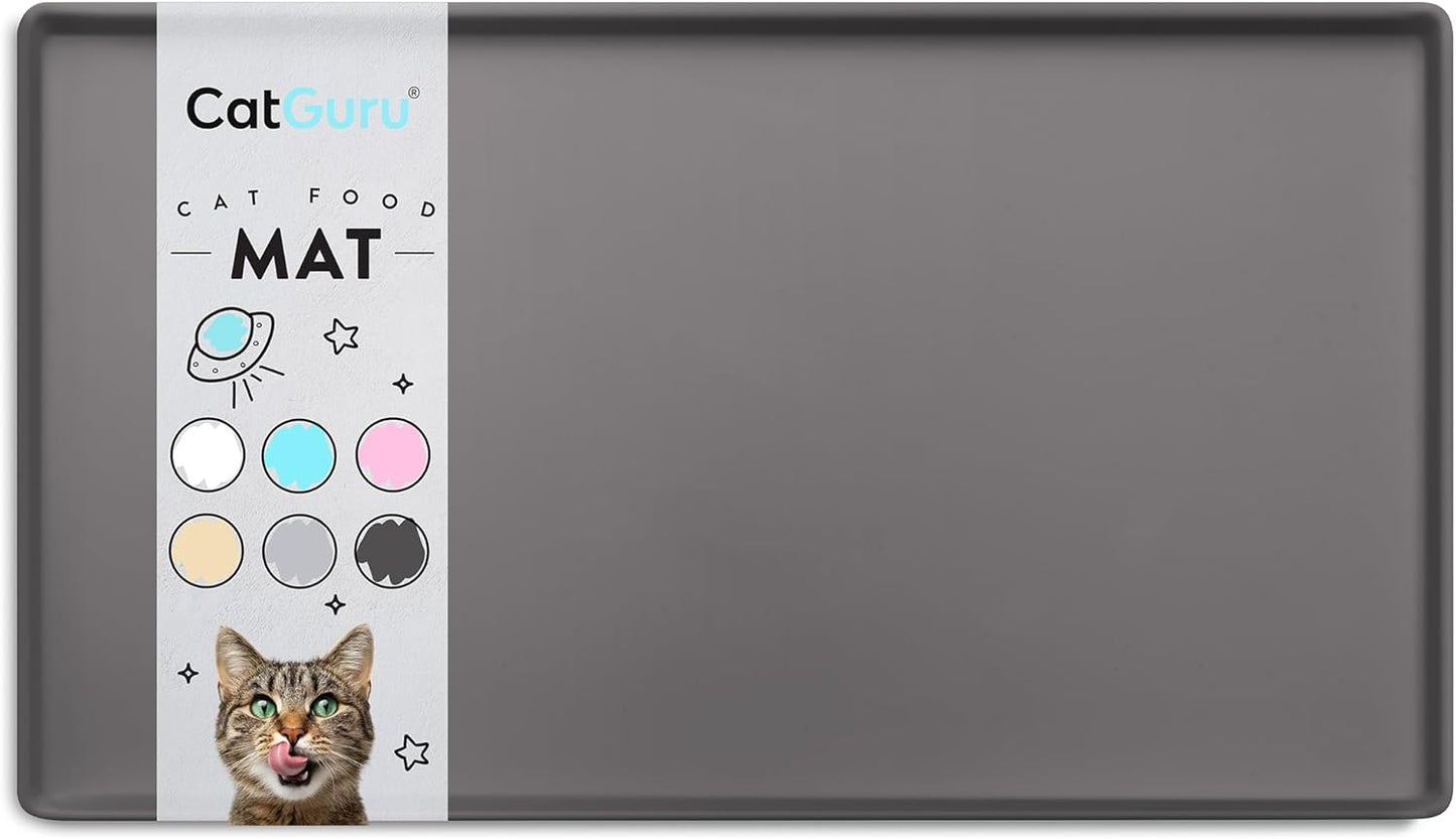 CatGuru Cat Food Mat, Small & Large Feeding Mats, 100% Waterproof Silicone Pet Placemat, Non-Slip Cat Food and Water Bowl or Water Fountain (Small, Carbon)