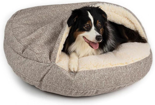 Snoozer Luxury Cozy Cave Dog Bed - Indoor Dog Bed with Cover Cave, Covered Calming Burrow for Medium & Large Sized Pets with Blanket Attached, Enclosed, Washable - XL, Merlin Linen