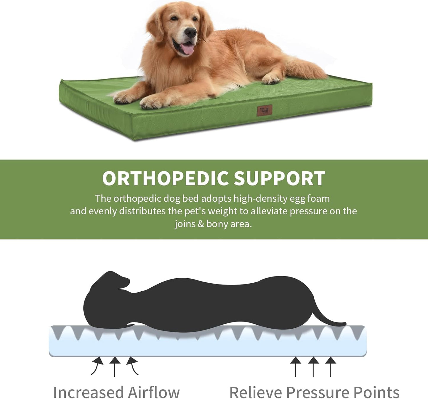 Outdoor Dog Bed for Small Dogs, Waterproof Dog Crate Bed for Small Dogs, Orthopedic Egg Crate Foam Puppy Beds with Washable and Removable Oxford Cover, Light Green