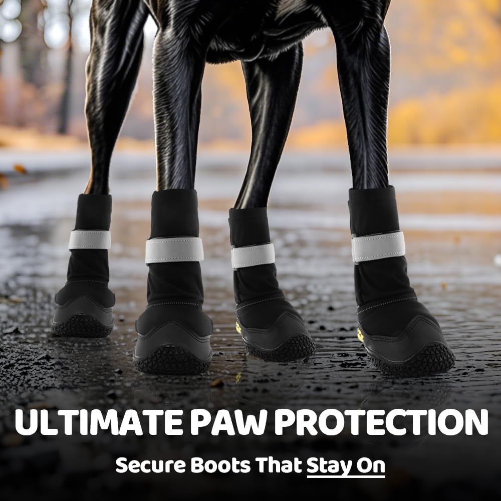 Hcpet Dog Shoes, Dog Boots & Paw Protectors for Winter Snowy Days, Rainy Weather, Outdoor Anti-Slip Sole Dog Booties for Hardwood Floor Black-Leg 4