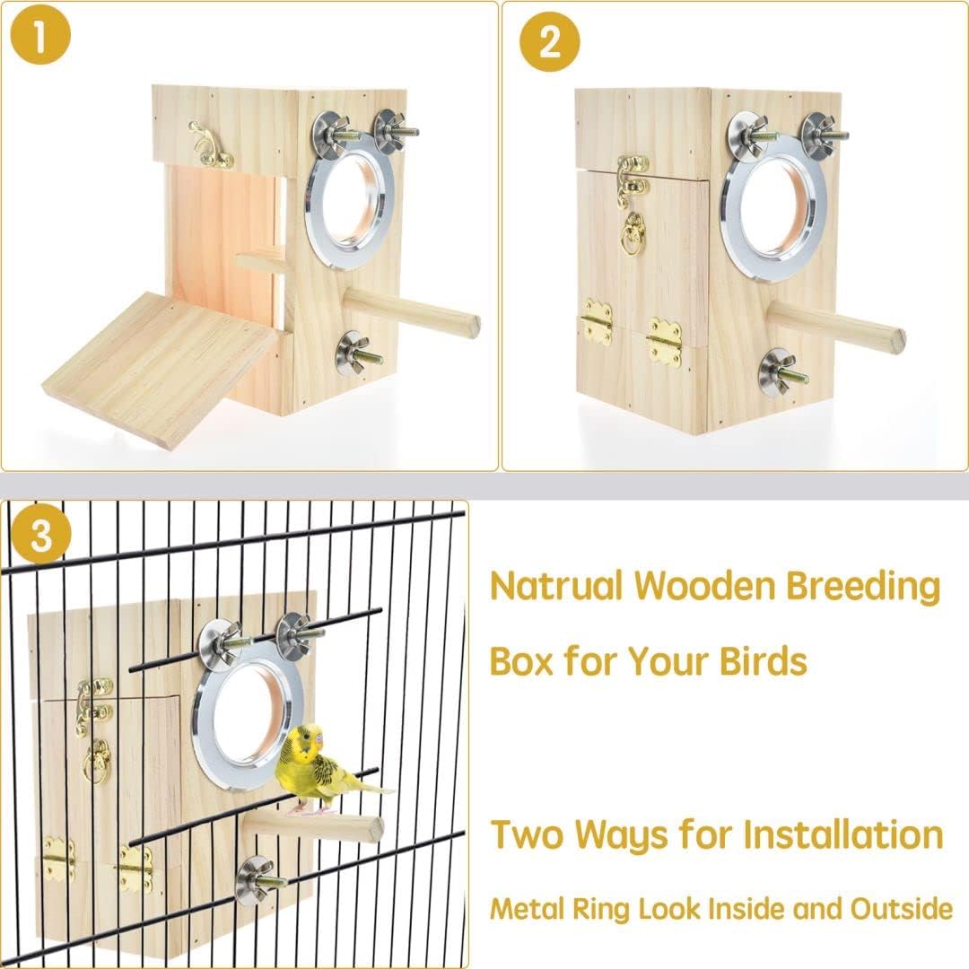 Bird Nest Box Parakeet Breeding Nest Box Bird Nest House Wooden Acrylic Transparent Breeding Box for Finch Lovebirds Cockatiel Budgie Conure Parrot