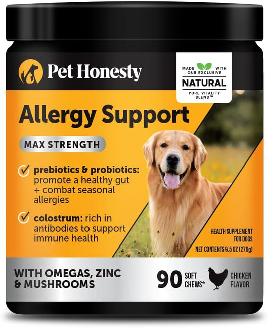 Pet Honesty Dog Allergy Itch Relief - Maximum Strength Itch Supplement with Probiotics for Dogs - Immune Support & Skin Relief for Seasonal Allergies - Natural Itchy Skin Paw Relief - (Chicken, 90 Ct)