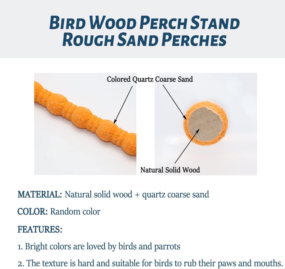 Litewoo Bird Perch Paw Beak Grinding Stick Grit Stand for Parrot Budgies Parakeet Cockatiels Conure Finch Random Color（9.84inch/25cm）