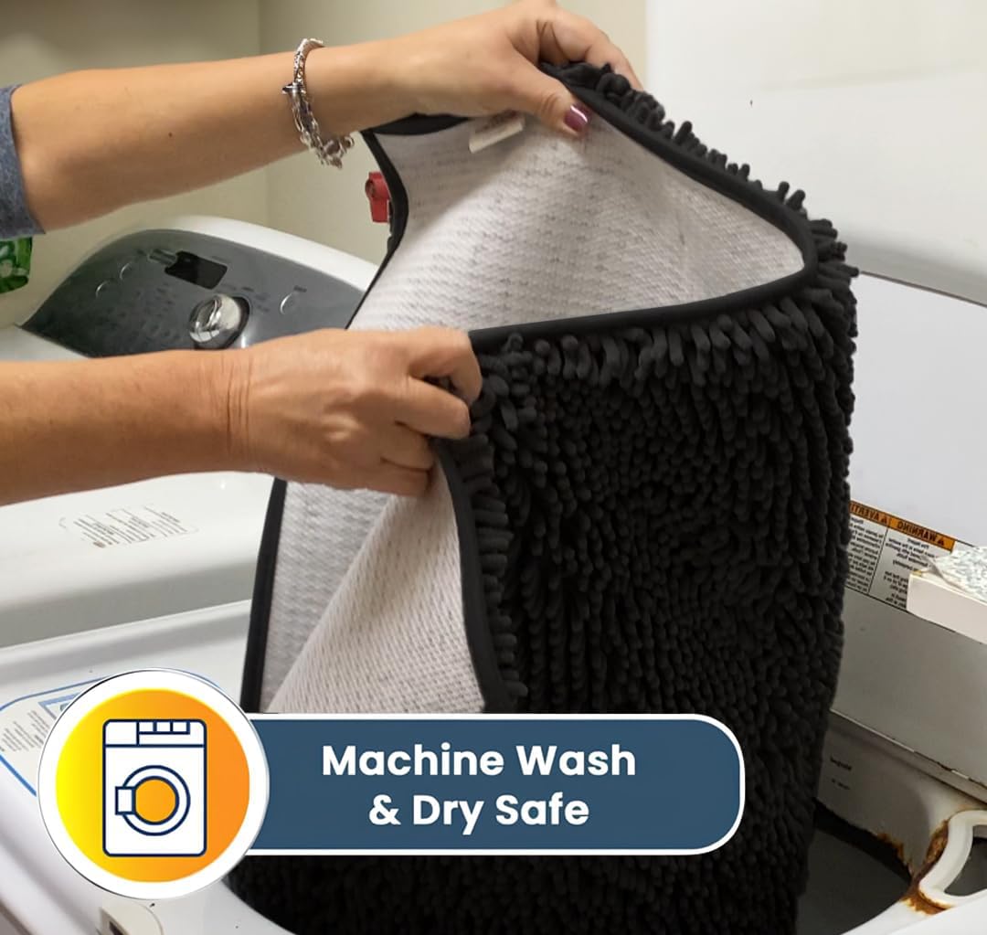 Muddy Mat® AS-SEEN-ON-TV Highly Absorbent Microfiber Door Mat and Pet Rug, Non Slip Thick Washable Area and Bath Mat Soft Chenille for Kitchen Bathroom Bedroom Indoor and Outdoor - Charcoal 36" x 120"