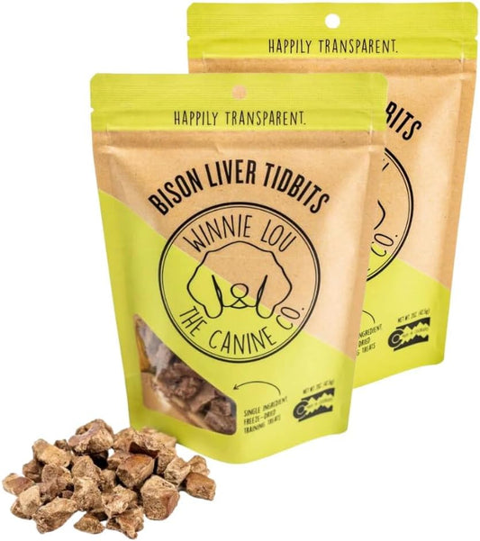 Winnie Lou The Canine Co. Freeze Dried Bison Liver Tidbits - Single Ingredient, Human-Grade, No Artificial Flavors or Fillers, Perfect for Training (Pack of 2)