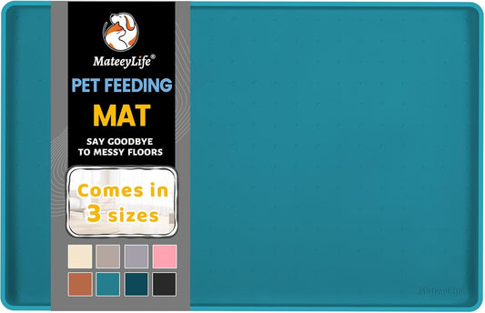 MateeyLife Silicone Cat & Dog Food Mat for Floors Waterproof, Anti-Slip Dog Bowl Mats for Food and Water, Pet Feeding Mats with Lip to Prevent Spills, Pet Placemat for Messy Drinkers to Protect Floors