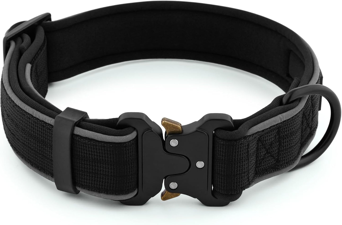 Plutus Pet Tactical Dog Collar, Reflective, Adjustable Heavy Duty Dog Collar, Soft Padded and Comfortable, for Small Medium and Large Dogs (Black, L)