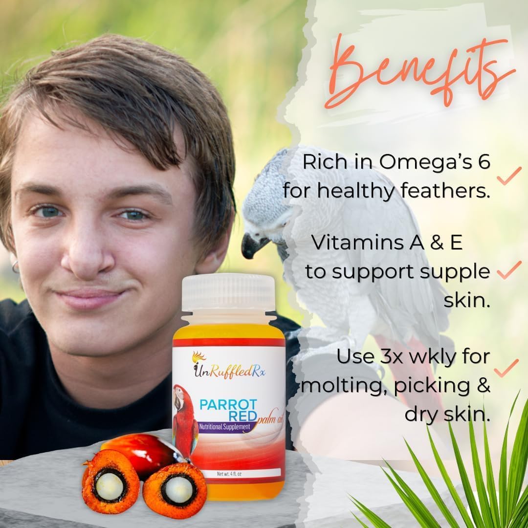 UnRuffledRx™ Red Palm Oil for Birds & Parrots – Supports Skin, Feather, Eye & Immune Health, Rich in Omega Fatty Acids, Antioxidants, Beta Carotene, & Vitamin E – 100% Natural