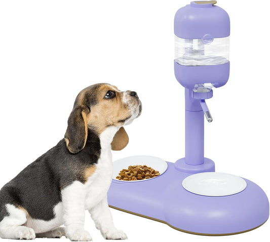 Dog Bowls with Puppy Weaning Bottles,3 in 1 Dog Bowl Set with Water Dispenser and 2 Food Grade Ceramic Bowls for Cats,Bunnies,Ferrets and Small Sized Dogs（Purple）