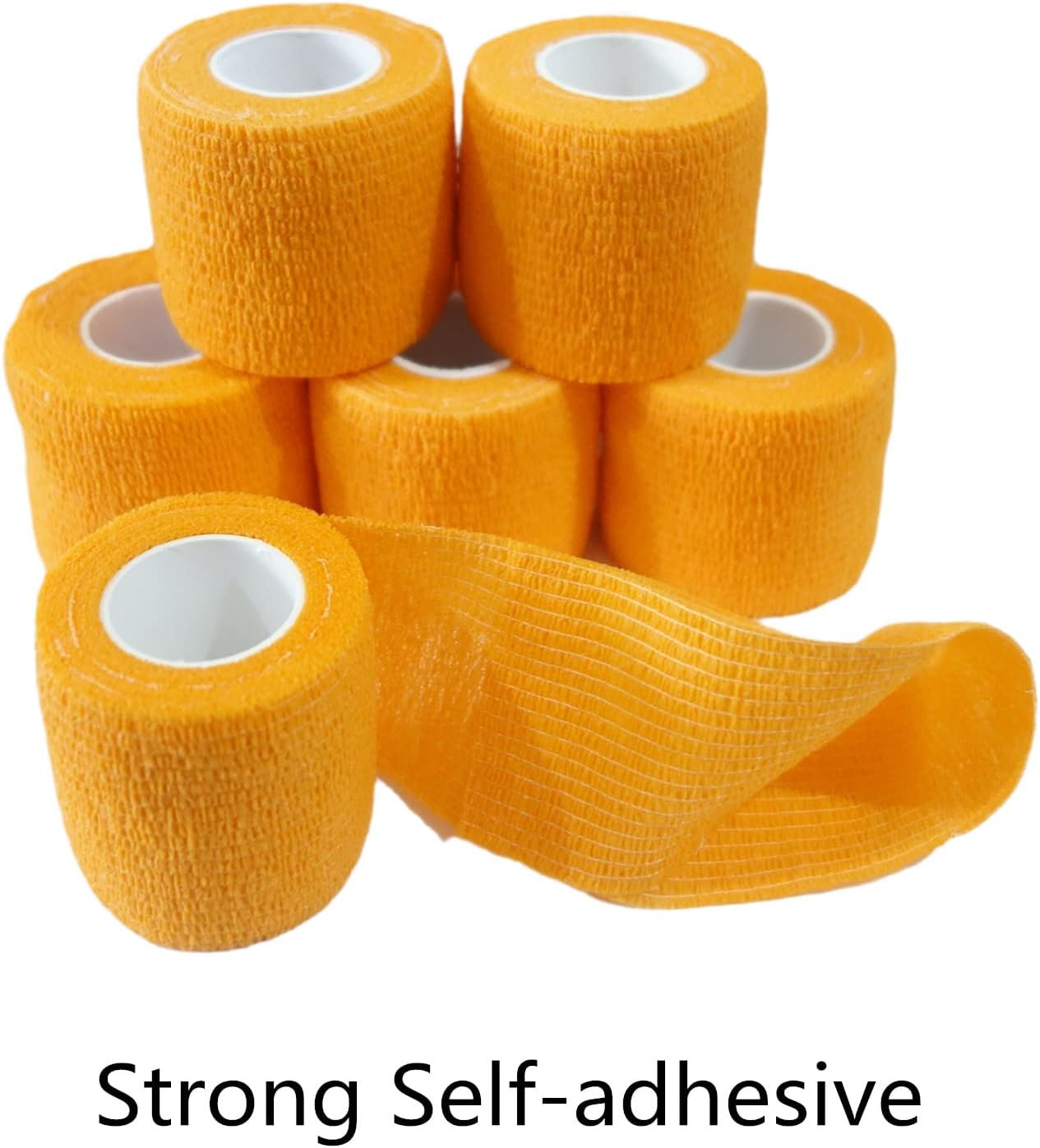 6 Pack 2" x 5 Yards Self Adhesive Bandage Wrap Breathable Cohesive Vet Wrap for Pets, Elastic Self-Adherent Tape for Sports, Wrist, Ankle (Orange)