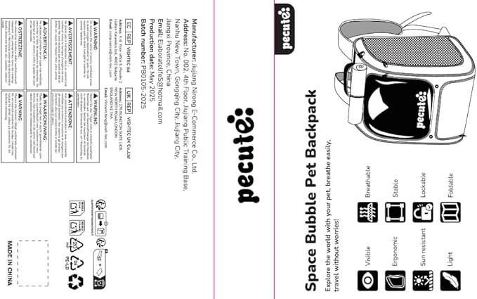 Pecute Cat Backpack Carrier, Large Space Cat Bubble Backpack, Breathable Cat Carrier, Shaded Dog Backpack Carrier, Ergonomic 3D Design for Travel, Hiking, Suitable for Shopping, and Vet, Gray