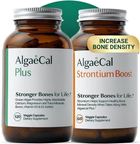 AlgaeCal - Bone Builder Pack for Bone Density Increase, Clinically Supported Plant Based Calcium Supplement & Strontium, Vitamins K2 (100mg), D3 (1600 IU), Magnesium & 16 Essential nutrients