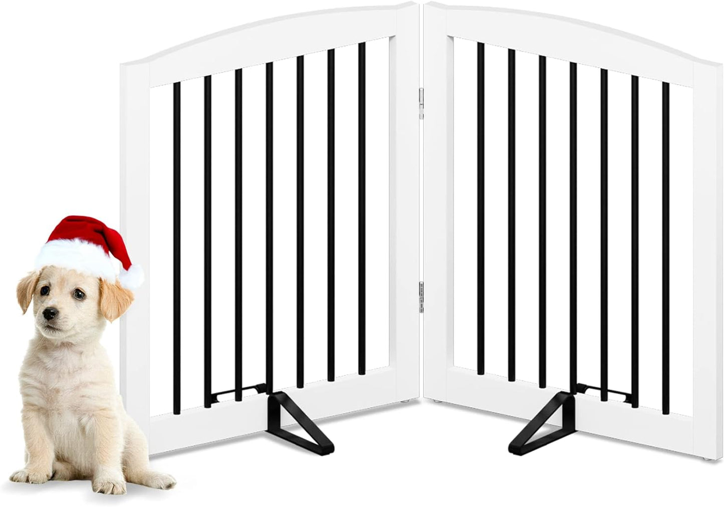 Freestanding Pet Gate for Dogs, Foldable Wooden Dog Gate for House, Indoor Pet Barrier for Stairs, Doorways, Support Feet Included, 24" Height 2 Panels, White