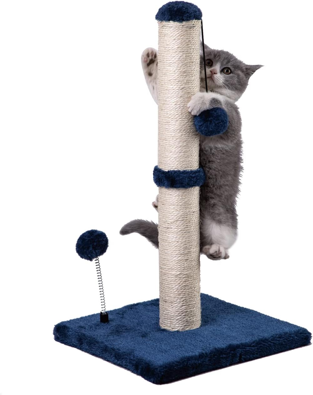 MECOOL Cat Scratching Post Premium Basics Kitten Scratcher Sisal Scratch Posts with Hanging Ball 22 in for Kittens or Smaller Cats, Navy