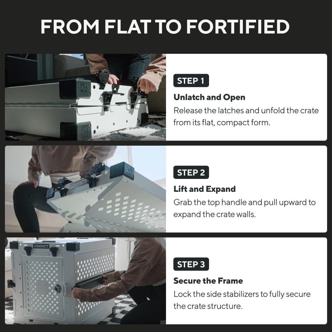 Impact Collapsible Dog Crate - Foldable Hard Crate for XXL Dogs - Heavy Duty Travel Kennel with Powder-Coated Aluminum - Quick Setup for Indoor & Outdoor (Black, 48" (48" L x 27" W x 33" H))