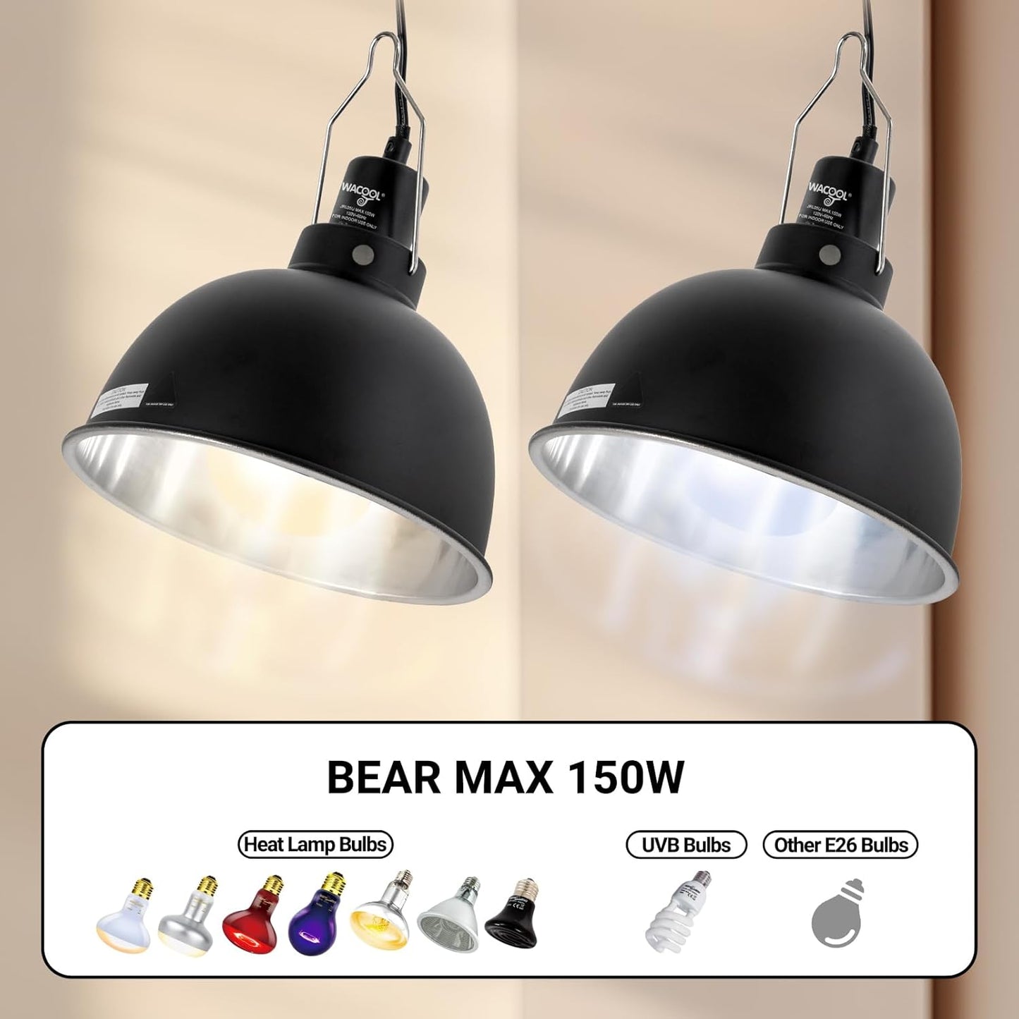 Reptile Light Fixture 2 Pack, 8.5 in Deep Dome Reptile Heat Lamp Fixture, Optical Reflection Terrarium Light Fixture for Reptile UVB UVA Heat Basking Bulbs, Separate Switch & Hook