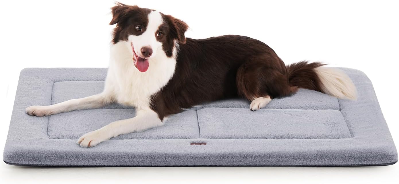 Made4Pets Dog Crate Pad Bed for Large Dogs, Washable & Reversible, Anti-Slip Kennel Mat for Cozy Sleeping, Soft Fluffy Dog Bed for Indoor & Outdoor Use, 36"x27", Gray