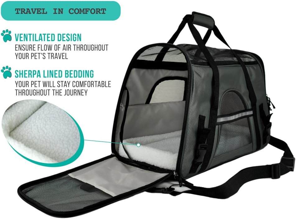 PetAmi Airline Approved Pet Carrier for Cat, Soft Sided Dog Carrier for Small Dogs, Cat Travel Supplies Accessories Indoor Cats, Ventilated Pet Carrying Bag Medium Large Kitten Puppy, Small Dark Gray