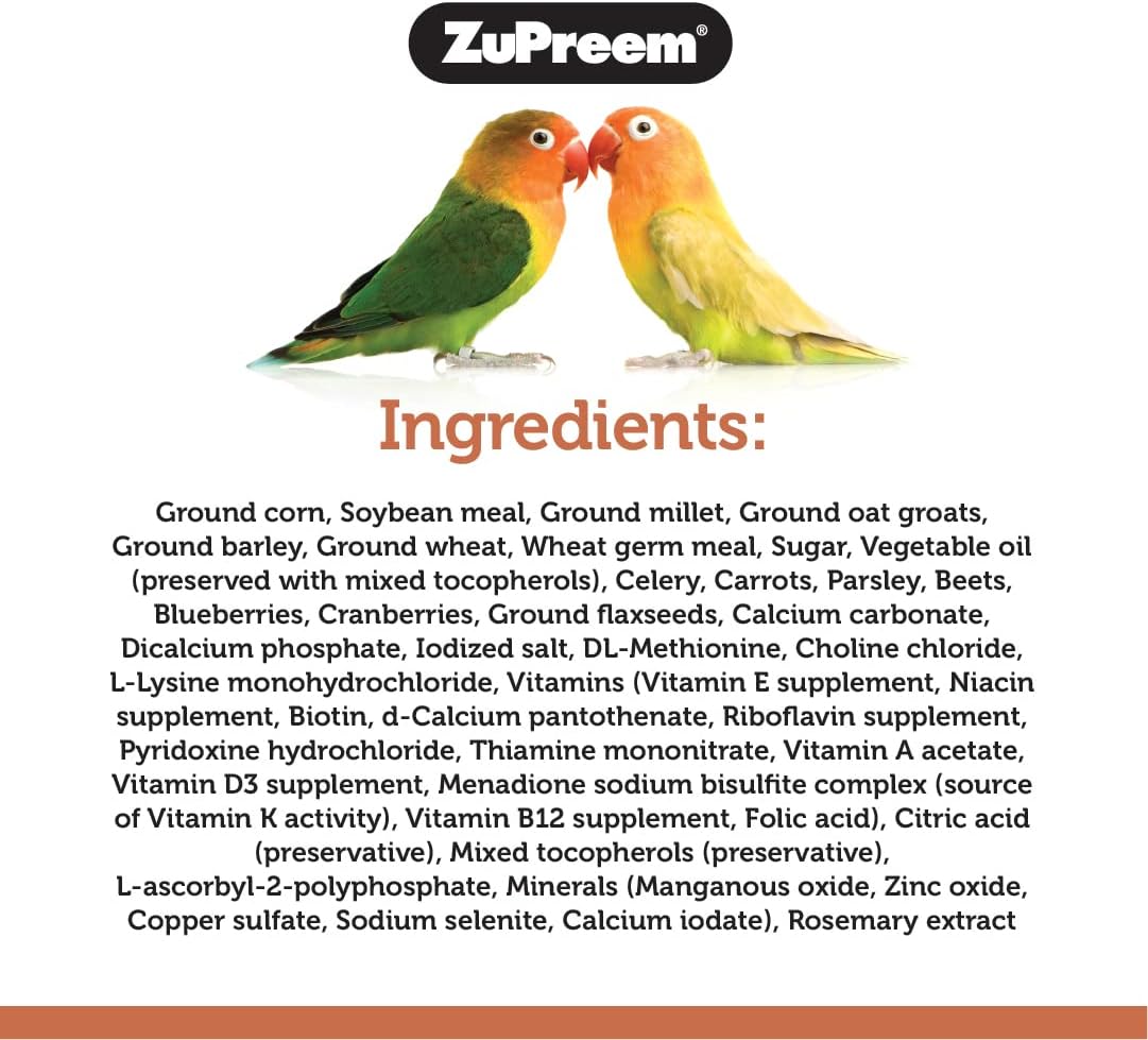 ZuPreem NutBlend Bird Food, Bird Feed for Cockatiel, Lovebird, Quaker, Small Conure, Lorikeet, ZuPreem Core Nutrition, Made in USA, No Waste, Natural Ingredients, Cockatiel Food, (Medium, 2 lb bag)