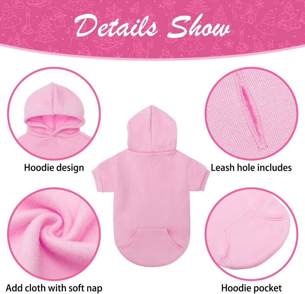 KOOLTAIL Basic Dog Hoodie - Soft and Warm Dog Hoodie Sweater with Leash Hole and Pocket, Dog Winter Coat, Cold Weather Clothes Sweatshirt for Small Medium Large Dogs Puppy Cat Boys Girls Pink XXL
