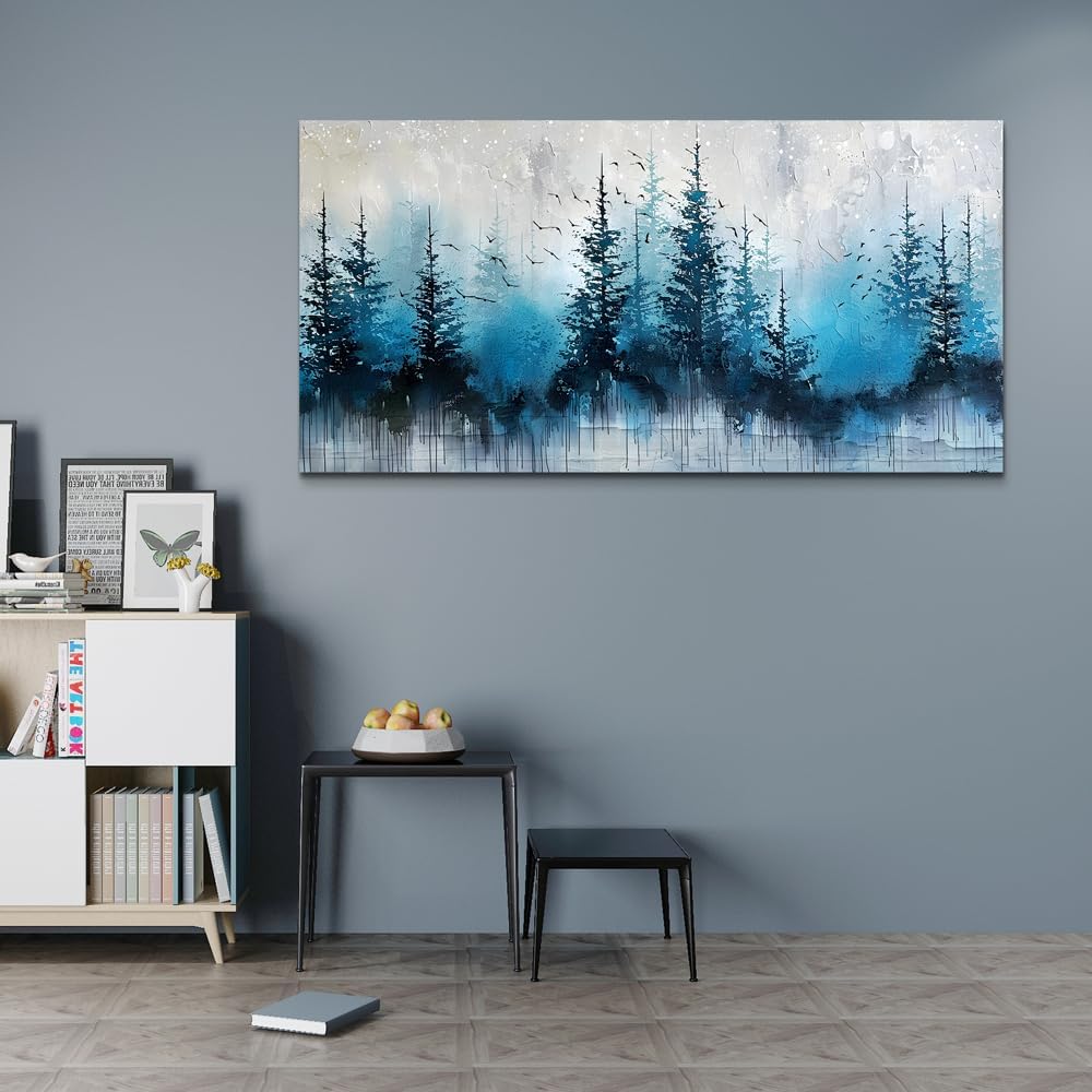 hyidecorart Large Wall Decor For Office Framed Wall Art For Living Room Scenery Abstract Wall Painting Bedroom Decoration Misty Forest Trees Pictures Artwork Canvas Prints Home Room Decor 60"X30"