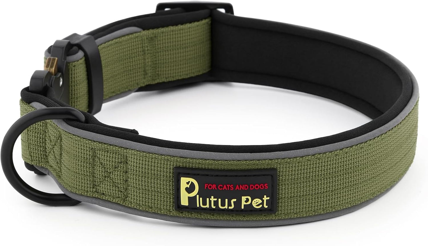 Plutus Pet Tactical Dog Collar, Reflective, Adjustable Heavy Duty Dog Collar, Soft Padded and Comfortable, for Small Medium and Large Dogs (Ranger Green, M)