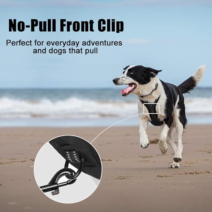 PoyPet No Pull Dog Harness, Reflective Comfortable Vest Harness with Front & Back 2 Leash Attachments and Easy Control Handle Adjustable Soft Padded Pet Vest for Small to Large Dogs (Black,S)