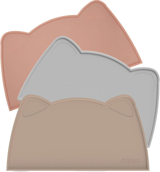 OHMO - Cat Food Mat, Silicone Pet Feeding Mat for Floor Non-Skid Waterproof Dog Water Bowl Tray, Easy to Clean Pet Placemat (Beige, 18 * 9.8'')