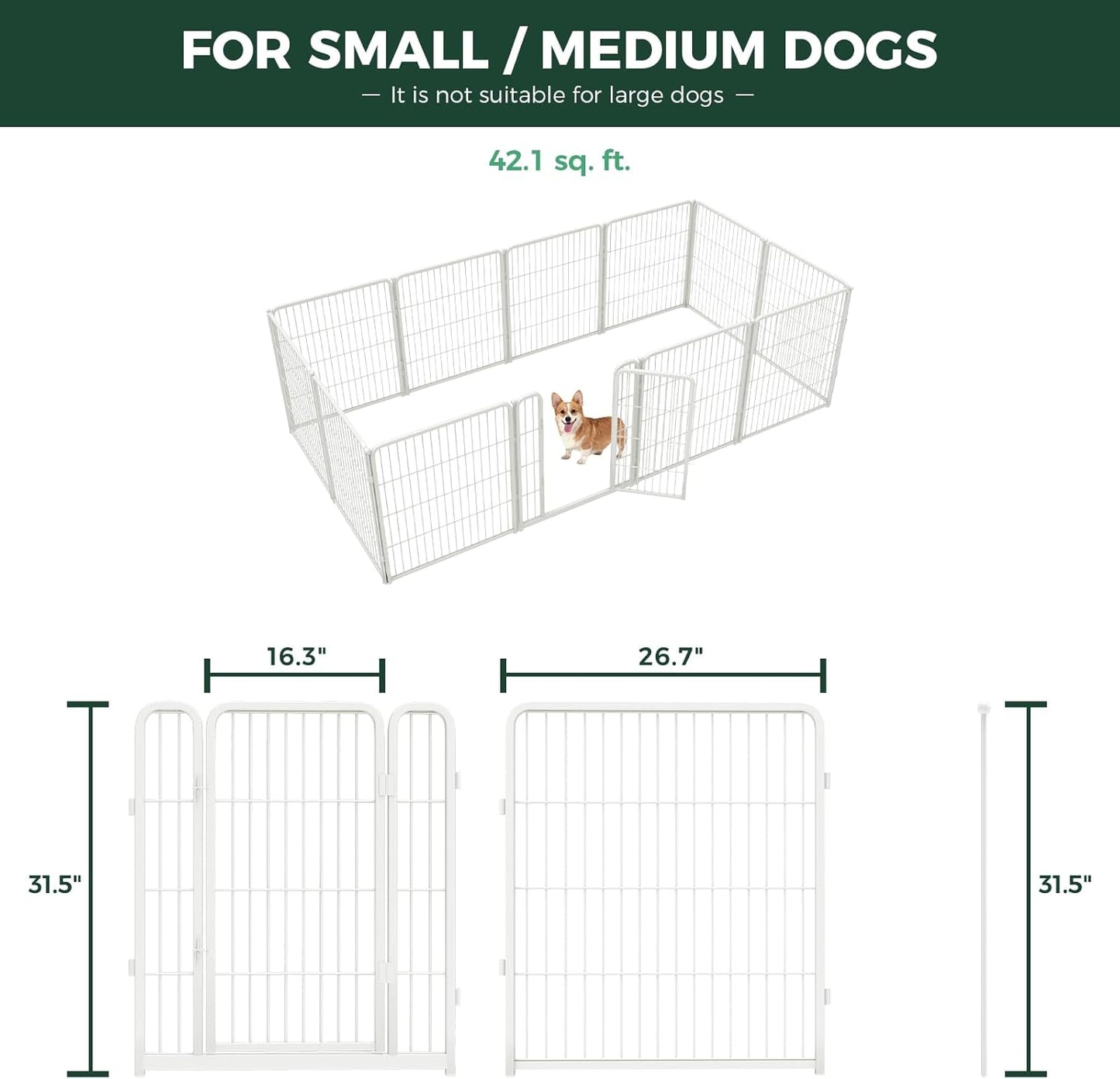FXW Homeplus Unleashed Indoor Dog Playpen - Stress-Free and Safe Play, Heavy Duty 32 Inch 12 Wire Panels Dog Pen for Small and Medium Dogs, White│Patented