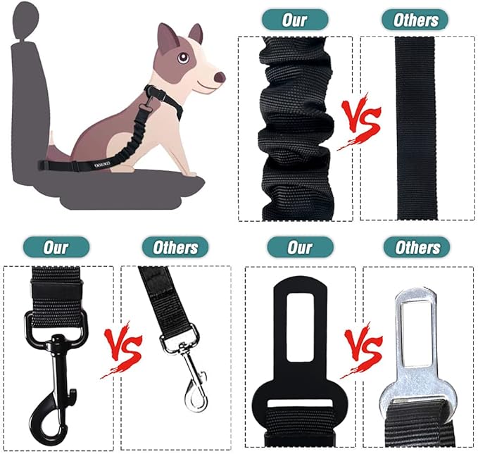 COOYOO Dog Seat Belt,3 Piece Set Retractable Dog Car Harness Adjustable for Vehicle Nylon Pet Safety Heavy Duty & Elastic