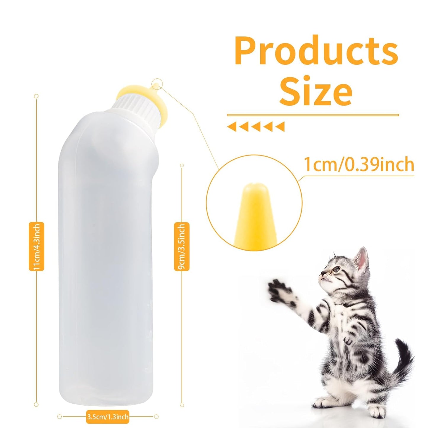 5Pack Kitten Bottle for Nursing Puppy Milk Kitten Bottles Feeding Kit Silicone Nipple for Newborn Pets Kittens, Puppy,Squirrel (Yellow)