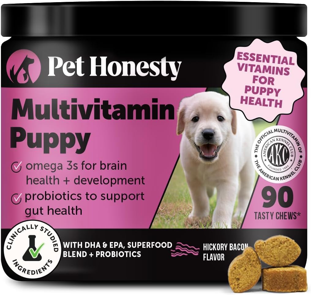 Multivitamin Puppy Treats - Essential Dog Supplements & Vitamins for Learning and Cognitive Development- Probiotics, Omega Fish Oil for Health, Heart & Immunity - Dog Health Supplies