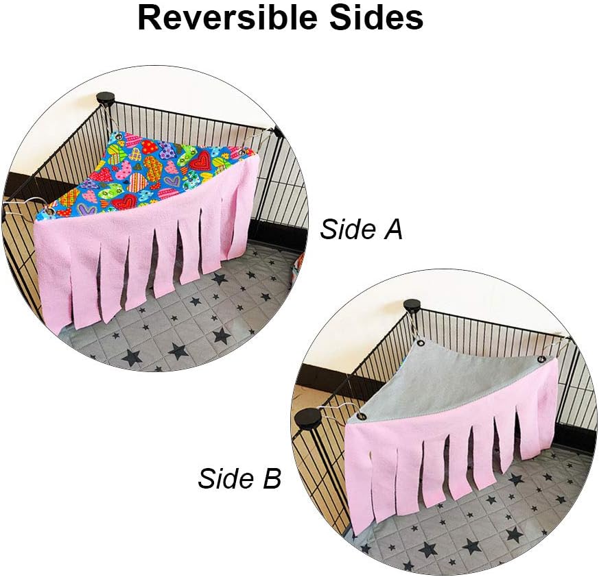 RIOUSSI Guinea Pig Hideout Hideaway Corner Fleece Toys Cage Accessories with Reversible Sides, Random/Gray-Blue+Pink, Pack of 2