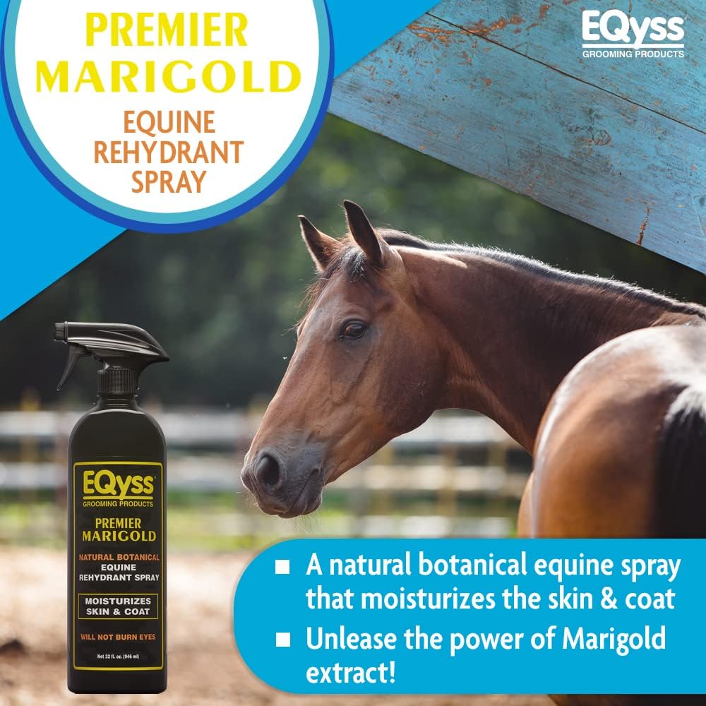 EQyss Premier Marigold Equine Coat Conditioning Spray - Moisturize Horse's Skin & Coat, Add Shine, Detangle, Repel Dirt & Dust, Silicone-Free (32 oz)