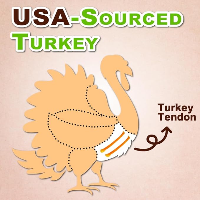 Afreschi Turkey Tendon Dog Treats, Strip 3.53 oz, USA Sourced Turkey, All Natural Human Grade Puppy Chew, Hypoallergenic, Rawhide Alternative, for Small Breeds