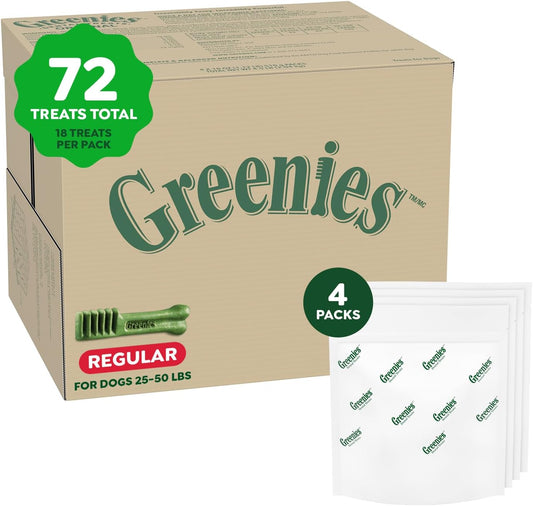 Greenies Original Regular Dental Dog Treats, (4) 18 ct Packs (72 Treats Total)
