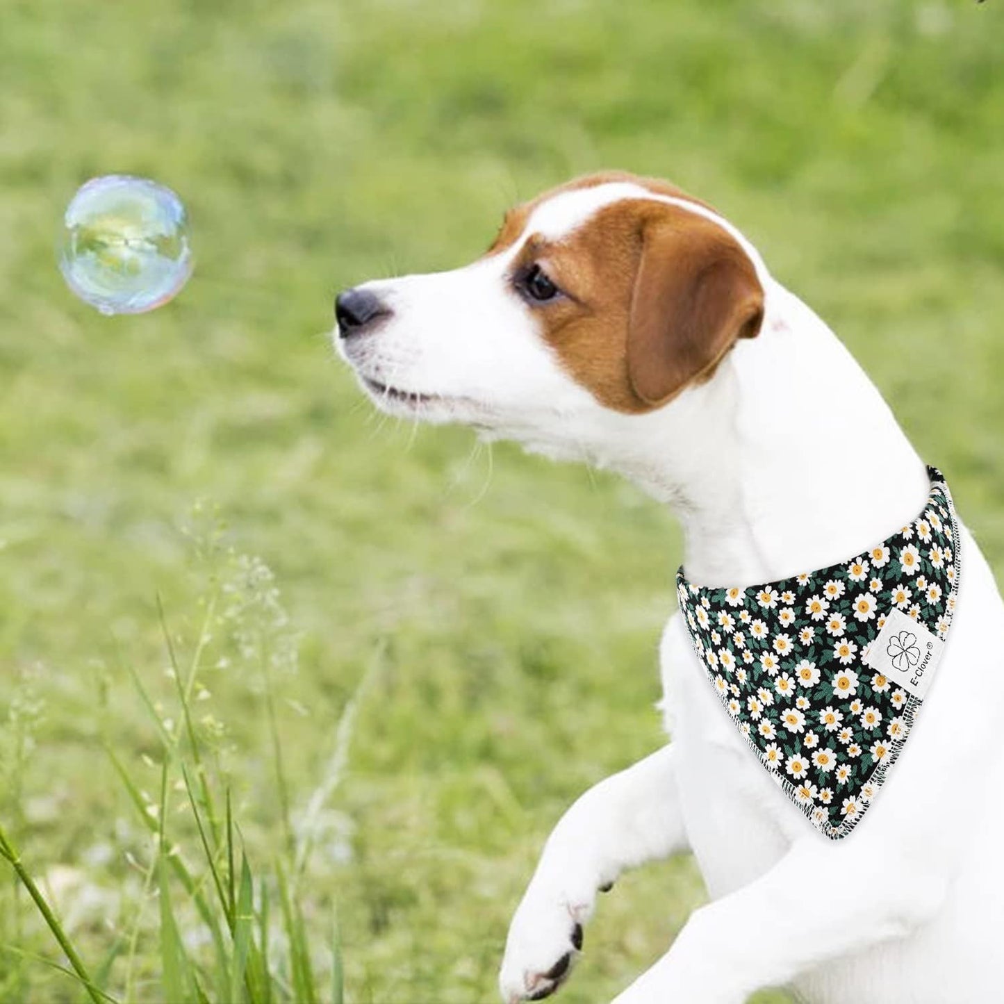 E-Clover Dog Bandanas & Matching Scrunchie Set Girl Dog Scarf Bibs with Bow Scrunchie for Medium Large Dogs Pet Owner Gifts Flower Black