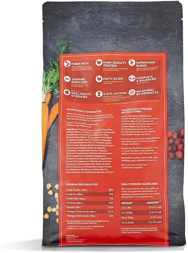 Whole Paws by Whole Foods Market, Grain-Free Adult Cat Food, Organic Chicken Recipe, 3.5 Pound