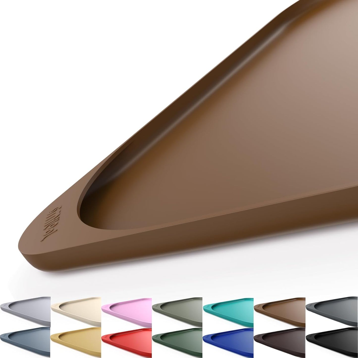 Silicone Pet Feeding Mat with Raised Edge & Residue Collection Pocket for Food and Water, Dog Bowl Mats, Cat Bowls Placemat with High Lip for Floor Waterproof, 24 x 16 x 0.8 Brown