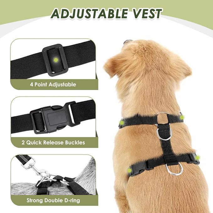Lukovee Dog Seat Belt - Adjustable Dog Car Harness for Large, Medium & Small Dogs, Soft Padded & Breathable Mesh Dog Seatbelt with Car Vehicle Connector Strap (Black, XXX-Small)