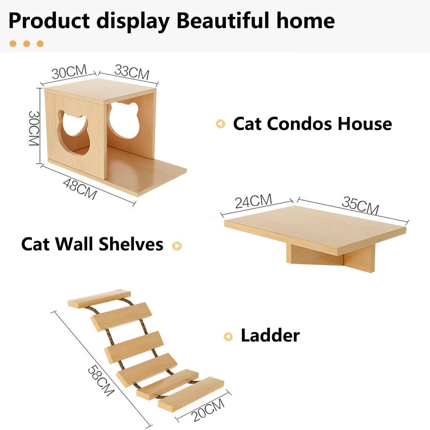 Cat Wall Shelves and Furniture Set with Condos, Perches, Bridge Ladders, Sisal Scratching Posts - Steps and Houses for Cats (B)