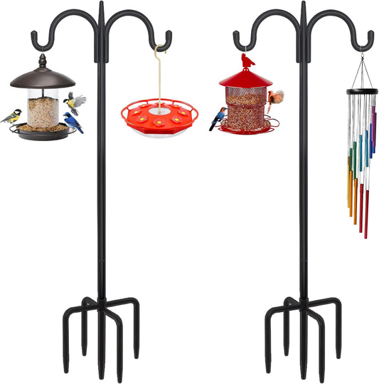 FEED GARDEN Adjustable Double Shepherds Hook for Outdoor with 5 Prong Base 92 Inch Heavy Duty Two Sided Bird Feeder Pole for Hanging Plant Baskets, Solar Light Lanterns, Wind Chimes 2 Pack