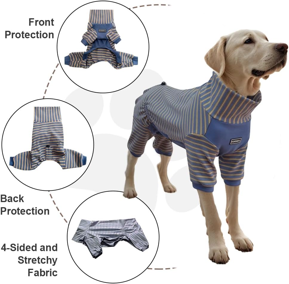 Dog Pyjamas PJS Sweater Clothes and Home Clothing Suitable for Medium to Large Breeds of Dogs, Dog Neutering Suits, Extra-Large Stretch Fabric, Four-Legged (Thickened Blue Stripes, 5XL)